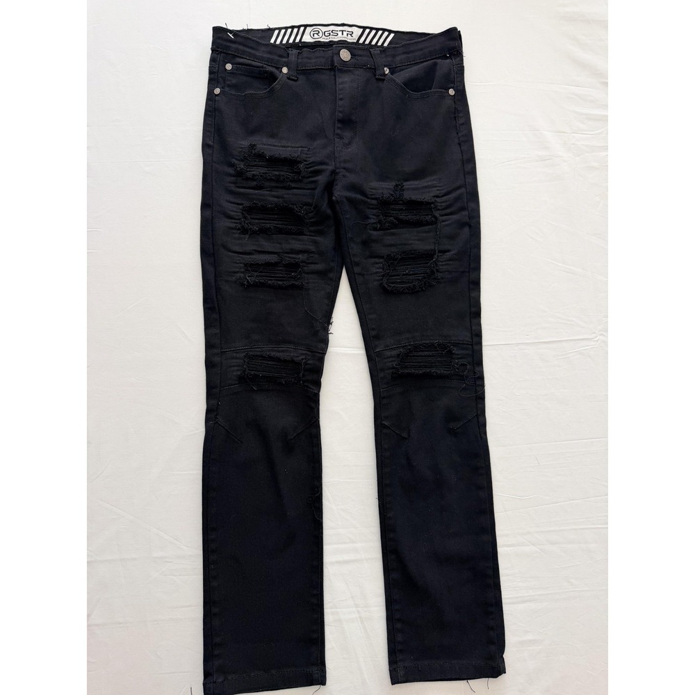 RGSTR Straight Jeans‎ Womens 18 Black Dark Wash Mid Rise Distressed 35x29.5